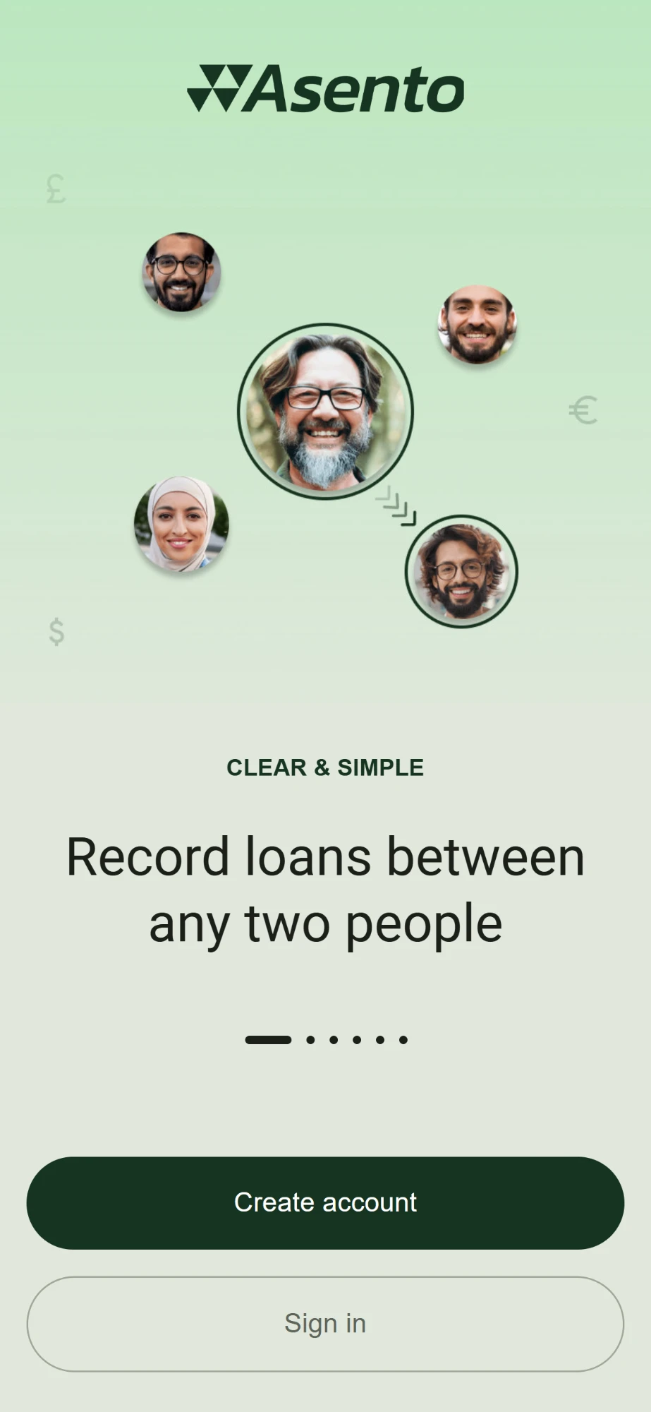 Asento welcome screen